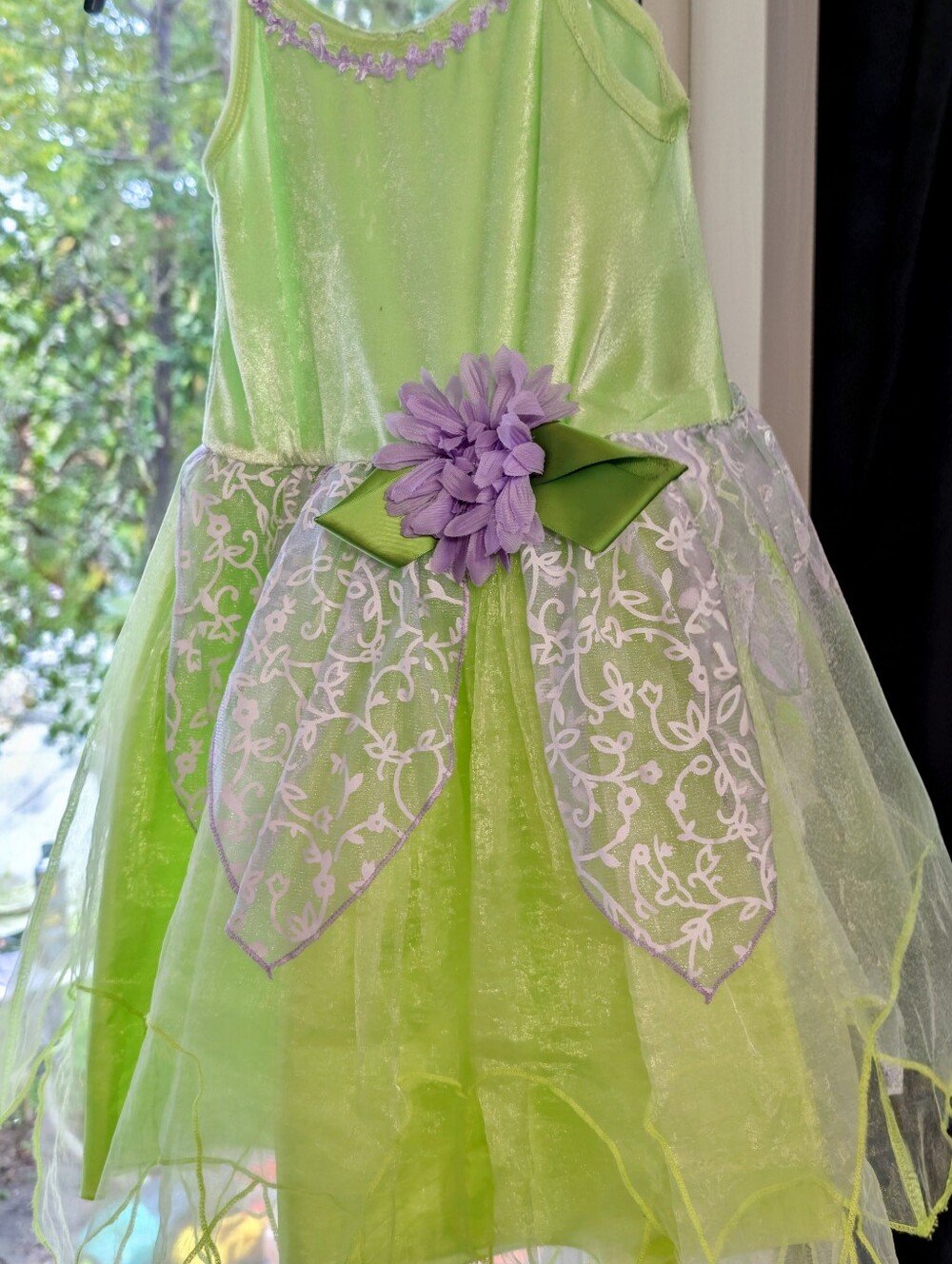 Sparkling Lime & Lavender Flower Princess Dress for Kids, Size 5-7 Years